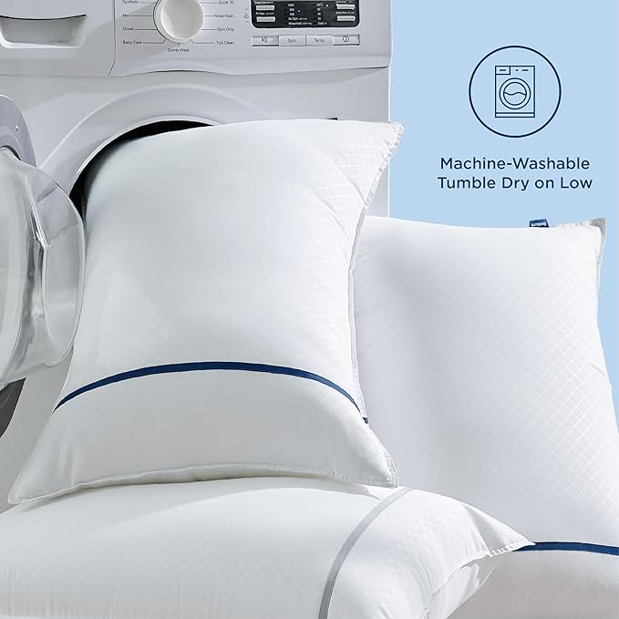Bedsure Hotel Pillows - Luxury Bed Pillows for Sleeping with Decoration Strip Breathable Cover Soft & Supportive Pillows for Side, Back or Stomach Sleepers (2, Blue, Queen)