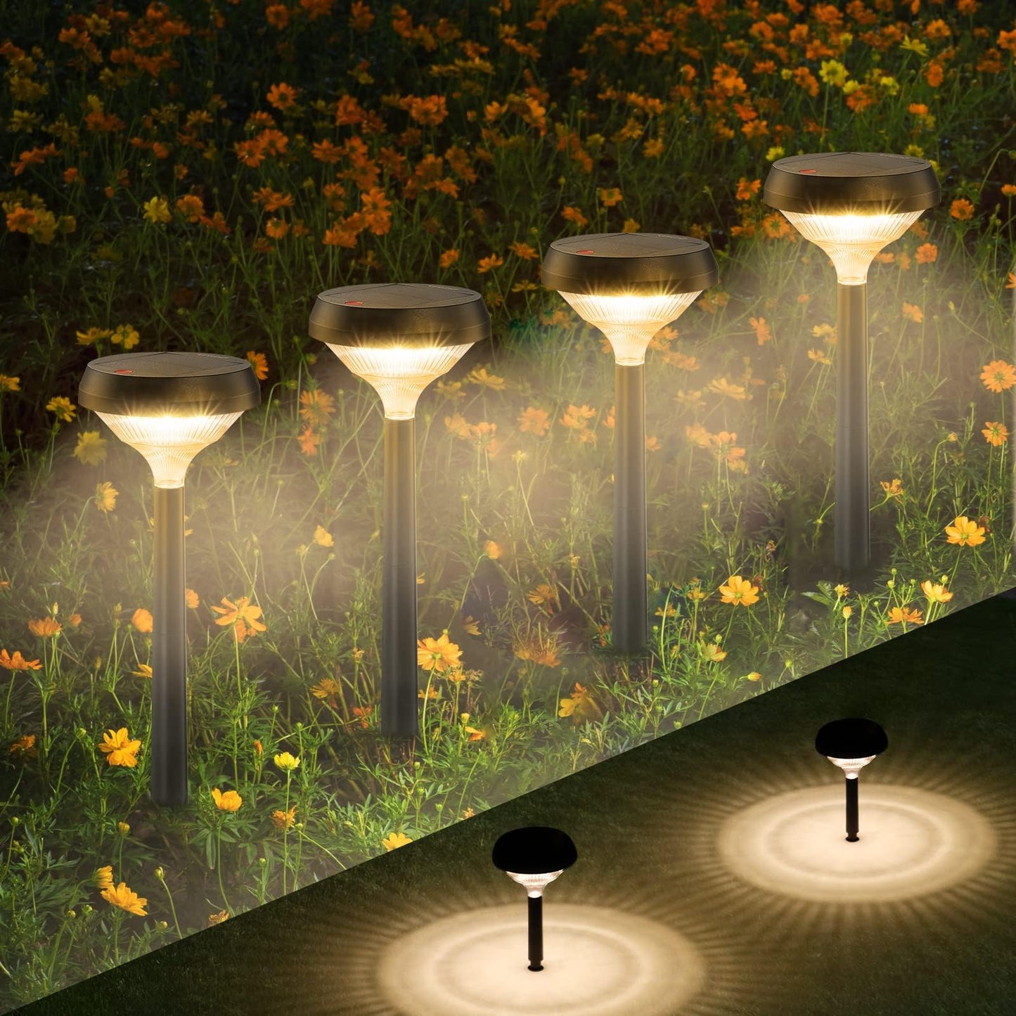 Linkind Solar Pathway Lights, 4 Pack, Warm White, Waterproof ABS for Outdoor Garden, Adjustable Landscape Lighting