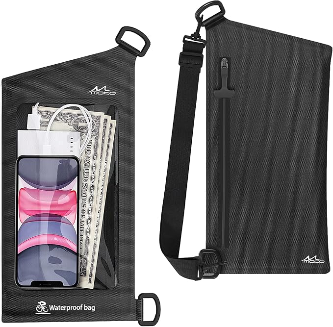 MoKo Waterproof Phone Pouch Wallet Bag, IPX8 Adjustable Sling Chest Crossbody Bag for Men Women Nylon Water-Resistant Dry Bag Case for Water Sports Boating Fishing Cycling Snorkeling Kayaking Beach