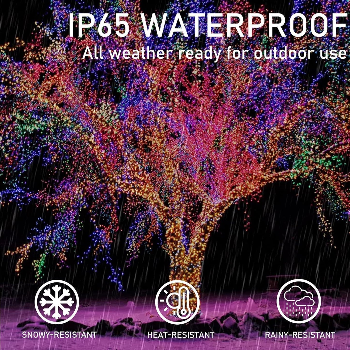 KAQ Solar String Lights, 200LED, 66FT, IP65 Waterproof, 8 Modes, Multicolor, 2-Pack
