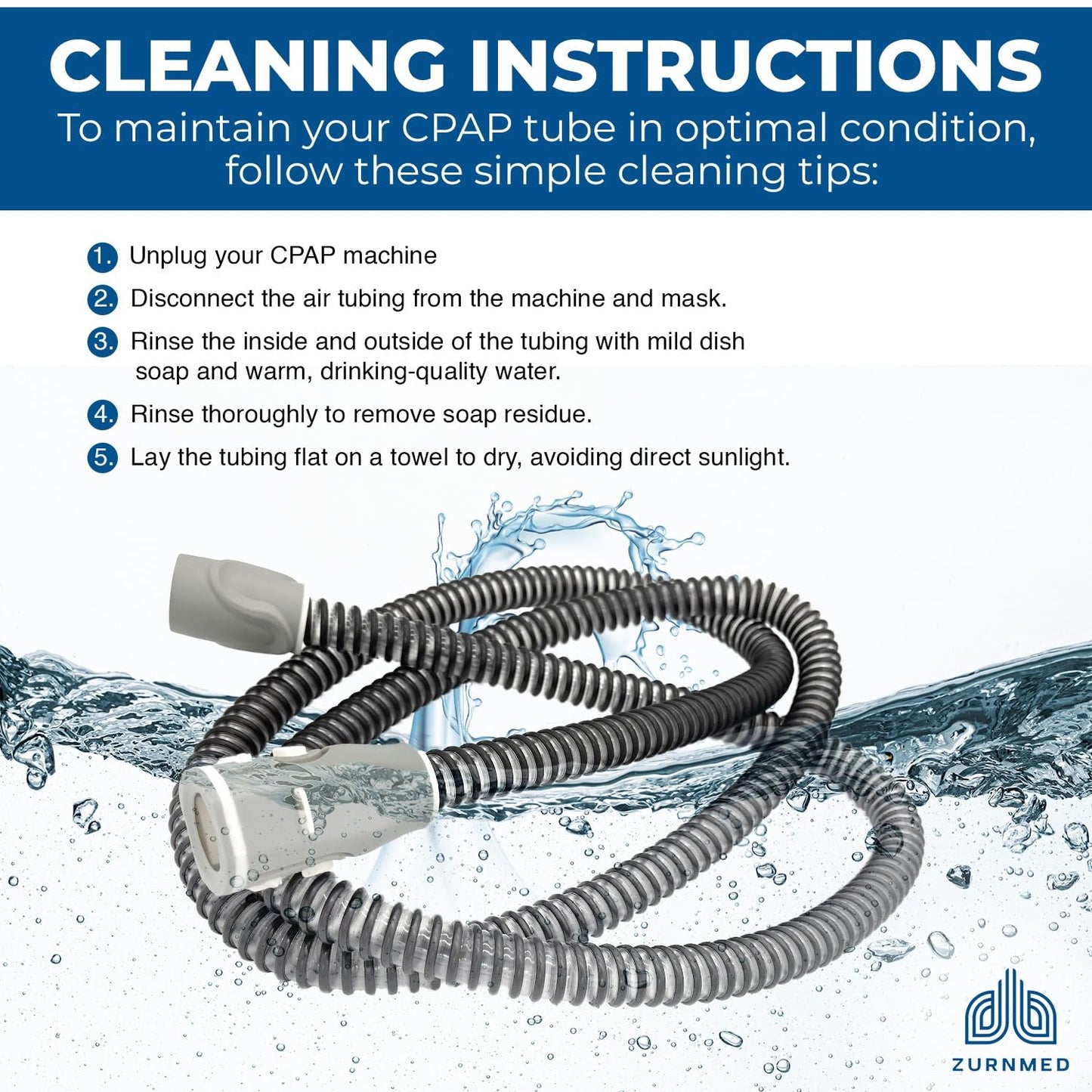 ZURNMED® Climate-Line Air Hose for AirSense 10 & AirCurve 10 (6.5 ft / 2 m) – Premium CPAP Tubing Replacement – Flexible, Leak-Free Hose for Restful Sleep (S10 Models Only)