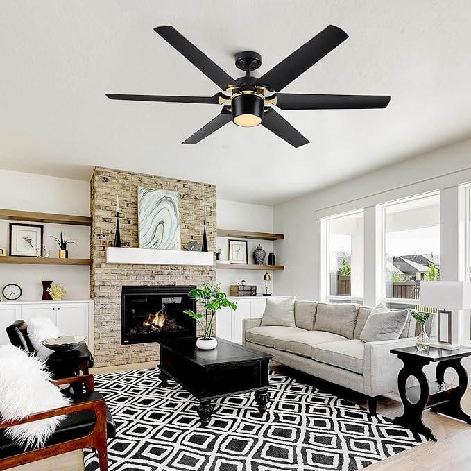 NicBex Ceiling Fan 60 Inch Indoor Modern Ceiling Fans with Integrated LED Light and Remote Control Double Finish Ceiling Fan with 6 Blades for Living Room, Bedroom, Matte Black