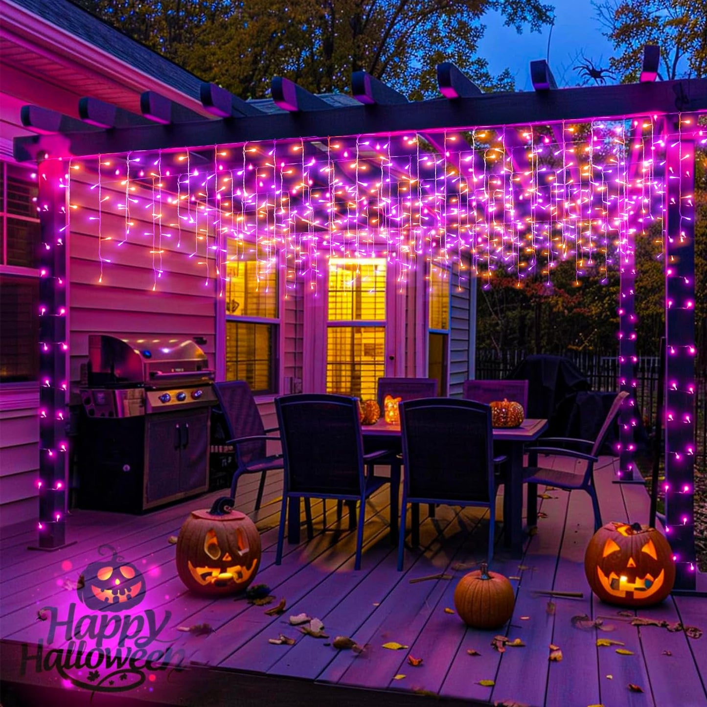 66Ft Christmas Lights Outdoor  640 Led Icicle Lights For Outside  Orange And Purple Twinkle Lights With Connectable Clear Wire 8 Modes Timer Waterproof For House Party Tree Holiday Yard Decorations