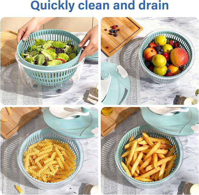 Salad Spinner,4.24Qt,Multi-Use Lettuce Spinner,Vegetable Dryer,Fruit Washer,Non-Slip Base,BPA-Free,Kitchen Gadget,Green