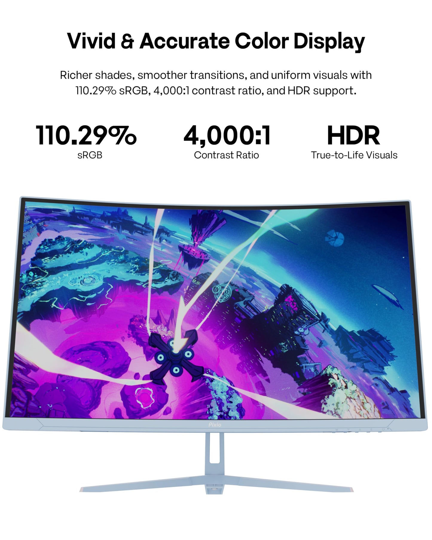 Pixio PXC279 Wave Blue 27 inch 300Hz Refresh Rate FHD 1080p Resolution 1650R Curved Fast VA Panel 1ms GTG Response Time Adaptive Sync HDR Curved Gaming Monitor