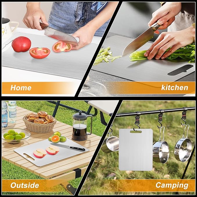 Titanium Cutting Board Set of 3, 3Pcs Stainless Steel Cutting Board, Double Sided Food Grade Non Stick Chopping Cutting Boards for Meat Fruit Vegetable ((18L*12W) +(14L*10W)+(11.5L*8W))