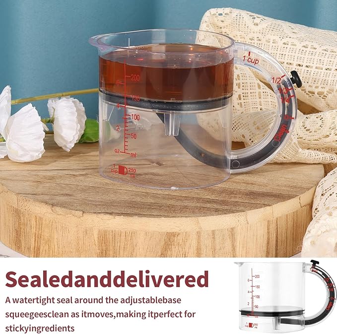4-in-1 Adjustable Measuring Cup, Adjustable Base Kitchen Measuring Cup, Push-In Measurings Cups with Oz/Ml Dual Markings, Multi Measurings Cube Cups for Cooking and Baking (2PCS)