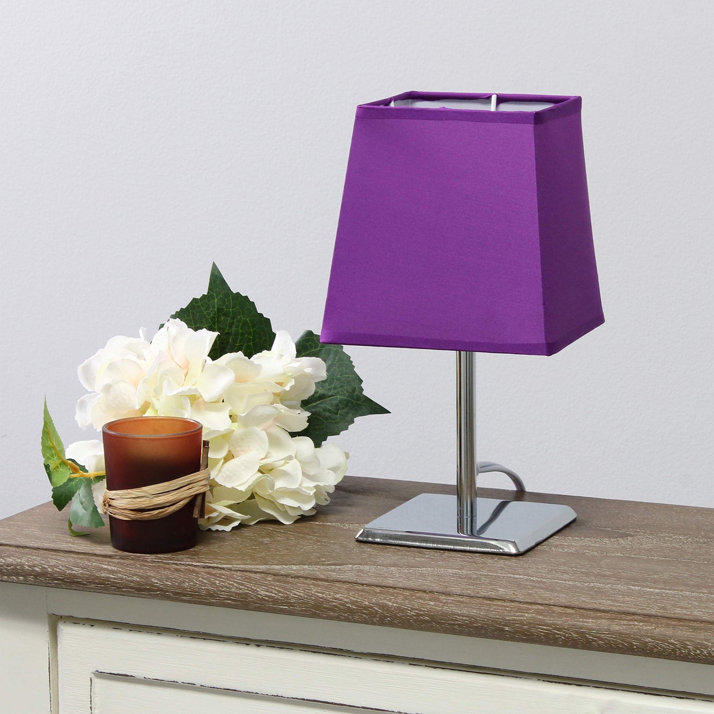 Simple Designs Mini Table Lamp Lt2062-Prp, Purple Fabric Shade, Metal, Pack Of 1