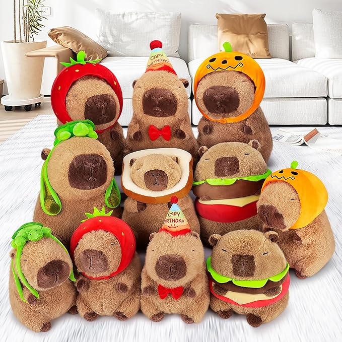 Achwishap Capybara Plush,Cute Plushies Capybara Stuffed Animal,Capybaras Plush Toys,Kawaii Plushie Stuffed Toy with Birthday Hat Plushie Gift for Kids Adults Birthday(Capybara with Birthdays Hat,12”)