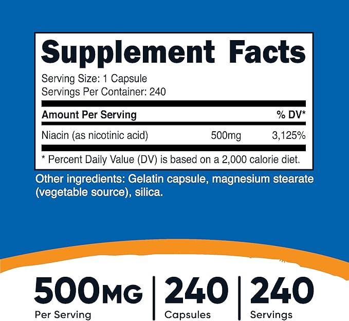 Nutricost Niacin (Vitamin B3) 500mg, 240 Capsules - with Flushing, Non-GMO, Gluten Free
