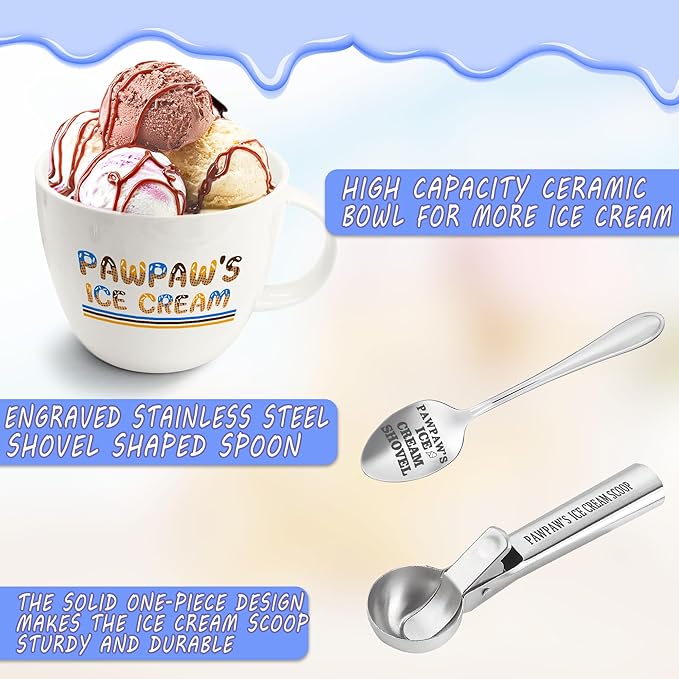 Pawpaw Gifts, Gifts for Him Paw Paw's Christmas, Paw Paw's Ice Cream Bowl Scoop Shovel Spoon Set, Paw-Paw’s Ice Cream Gift, Ideal Xmas Birthday Father's Day Man Gifts