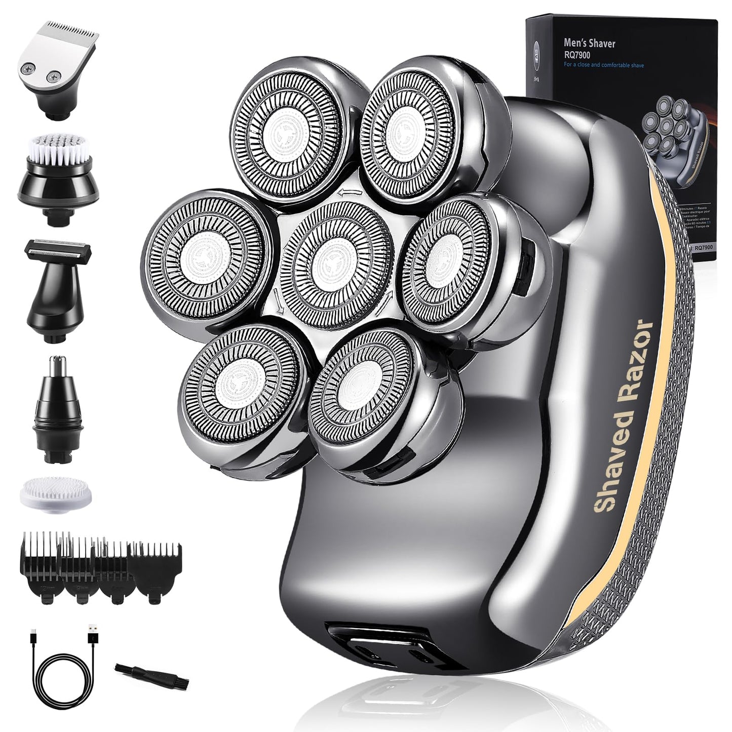 Head Shavers for Bald Men: - Electric Head Shavers for Men Wet&Dry Waterproof Cordless Electric Razor, 6-in-1 Rotary Shaver Groo