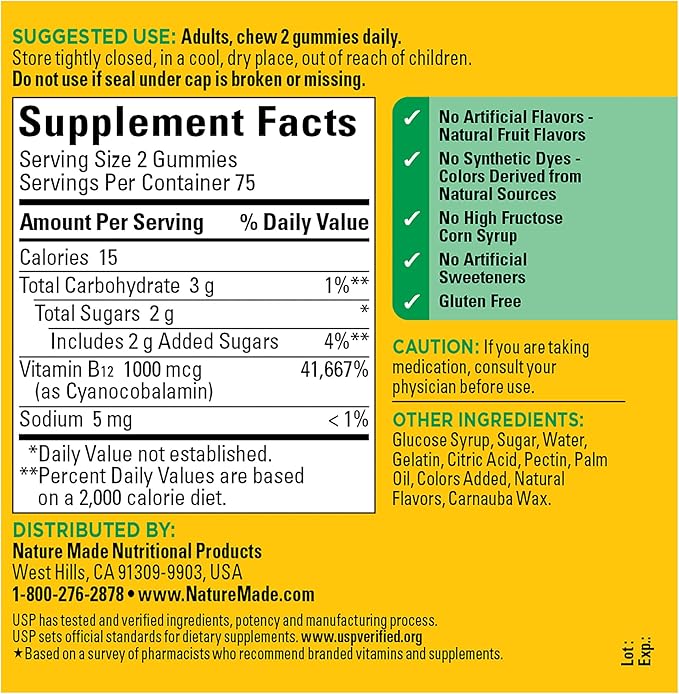 Nature Made Energy B12 Adult Gummies (1,000 mcg per serving) Value Size 150 Ct