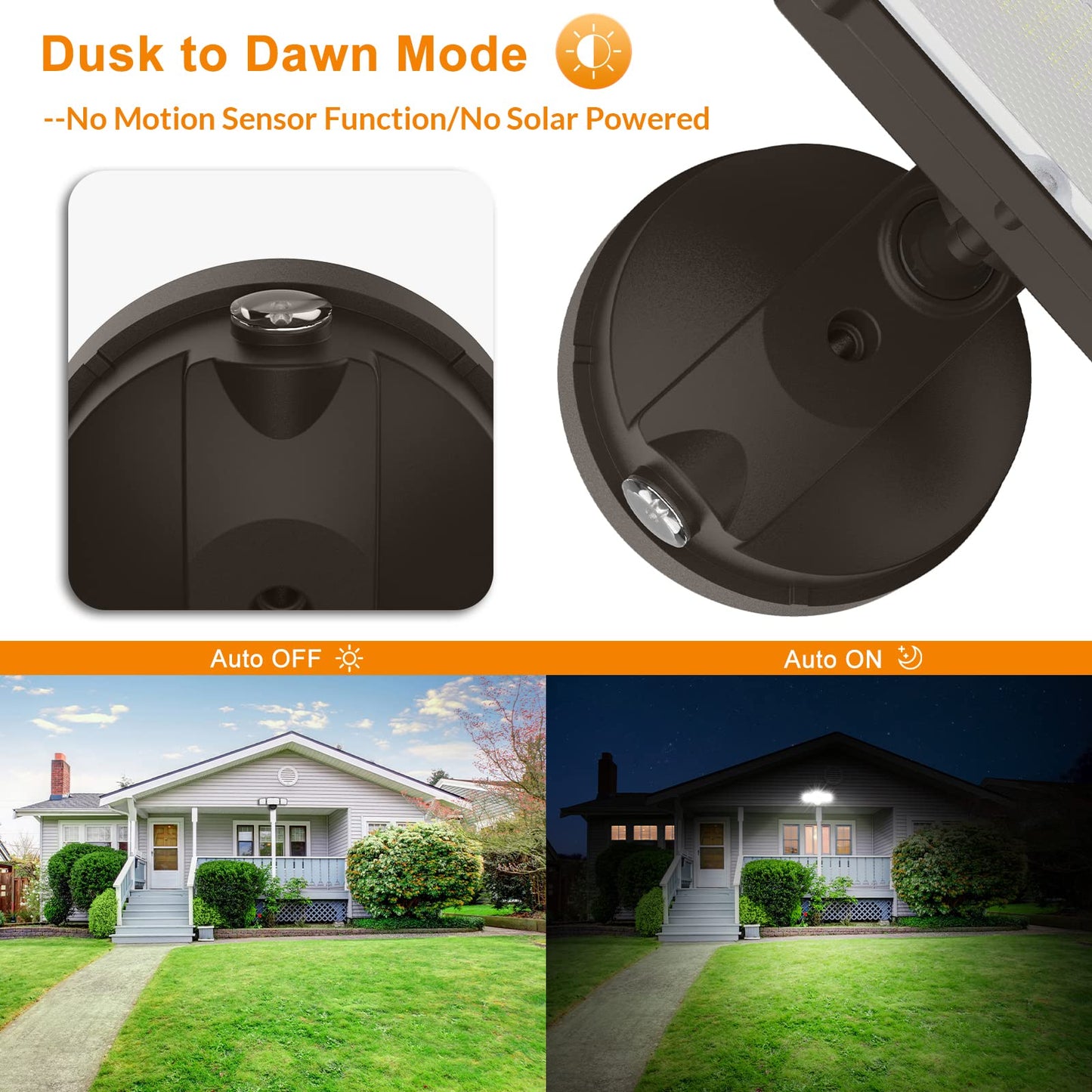 Lepower 3500Lm Dusk To Dawn Led Security Light, 35W Flood Light, 3 Heads, Ip65 Waterproof, Brown, Model Yy02B-Br