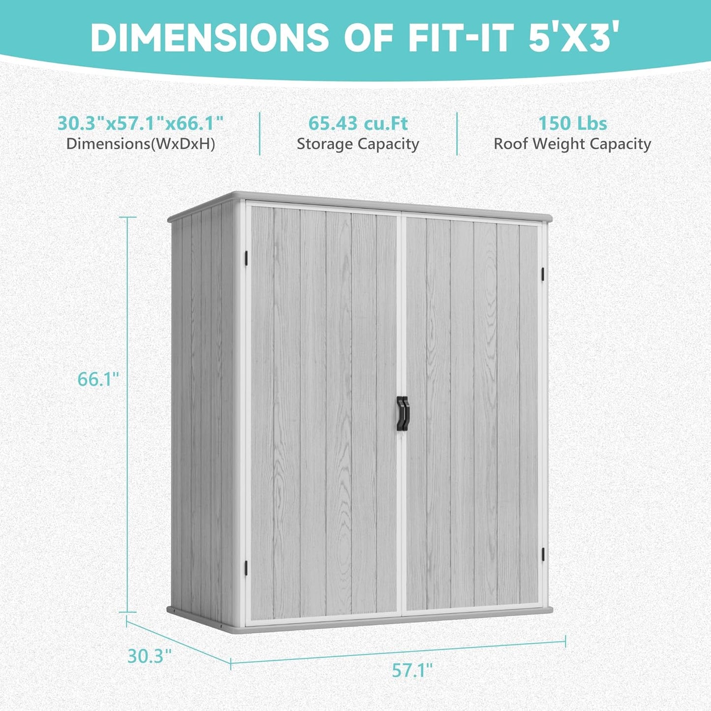 Greesum 5x3FT Plastic Outdoor Storage Shed with Floor, Resin Storaged Sheds with Lockable Door, Window & Vent, All-Weather Tool Sheds for Garden, Backyard, Pool Supplies, Light Gray (4.7×2.5FT)