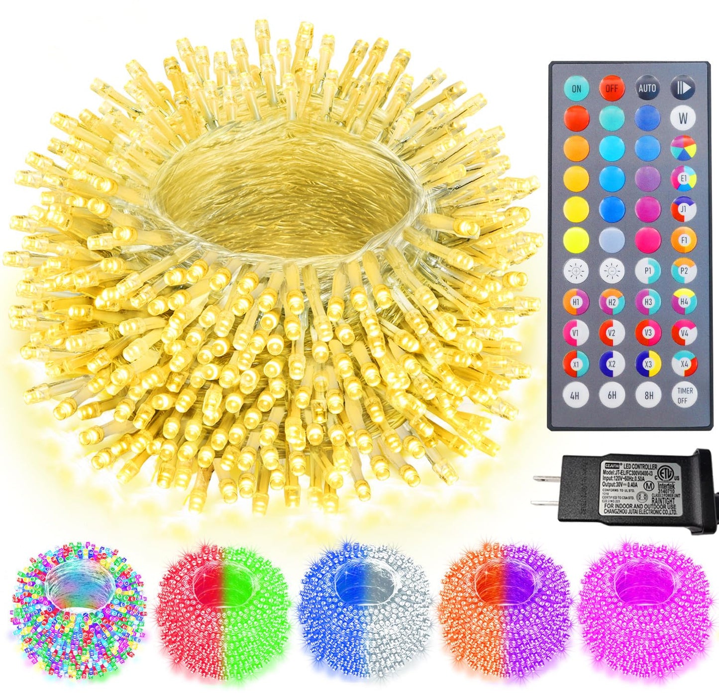 Pooqla Color Changing String Lights, 66FT, 200LED, RGB with Remote, Clear Wire, Model LR-(1-1000) L-SL02