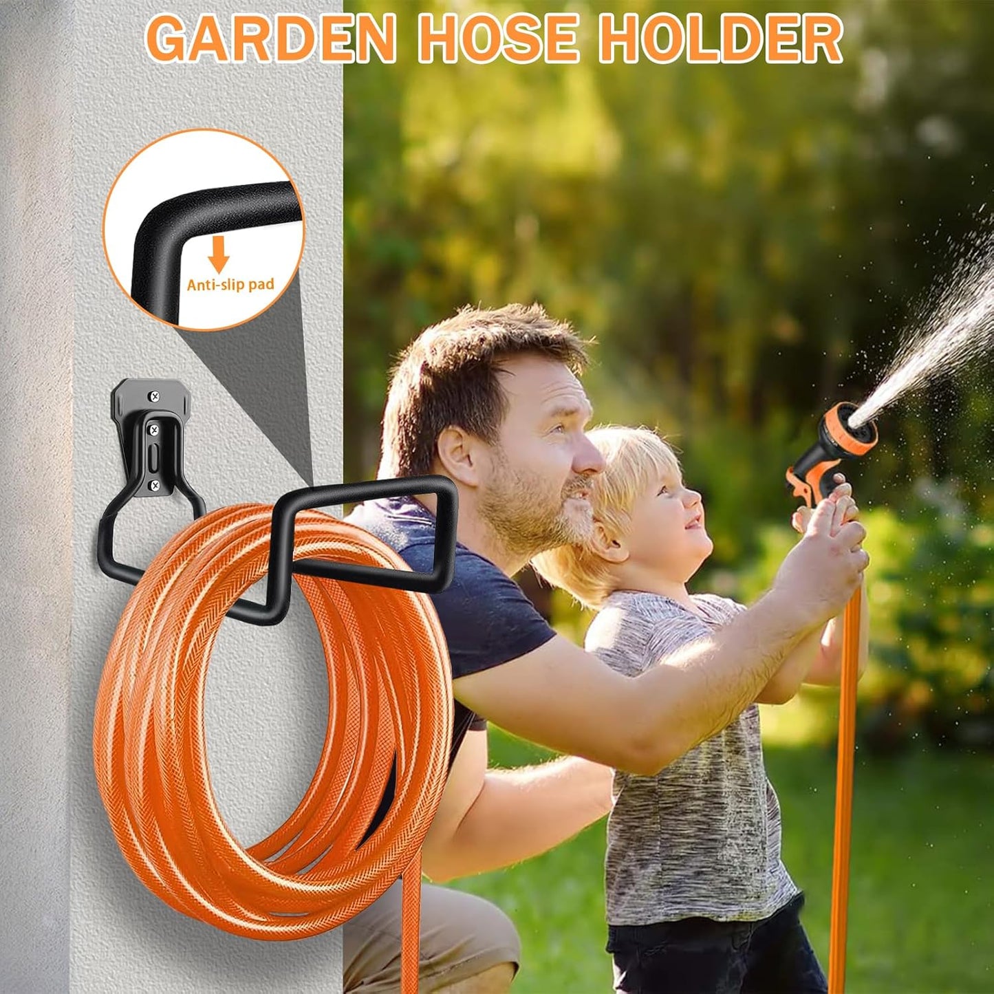 Water Hose Holder, 1 Pack Heavy Duty Wall Mount, Metal Hose Reel, Sturdy Hose Hanger Rack Stand for Outdoor Yard & Garage Storag