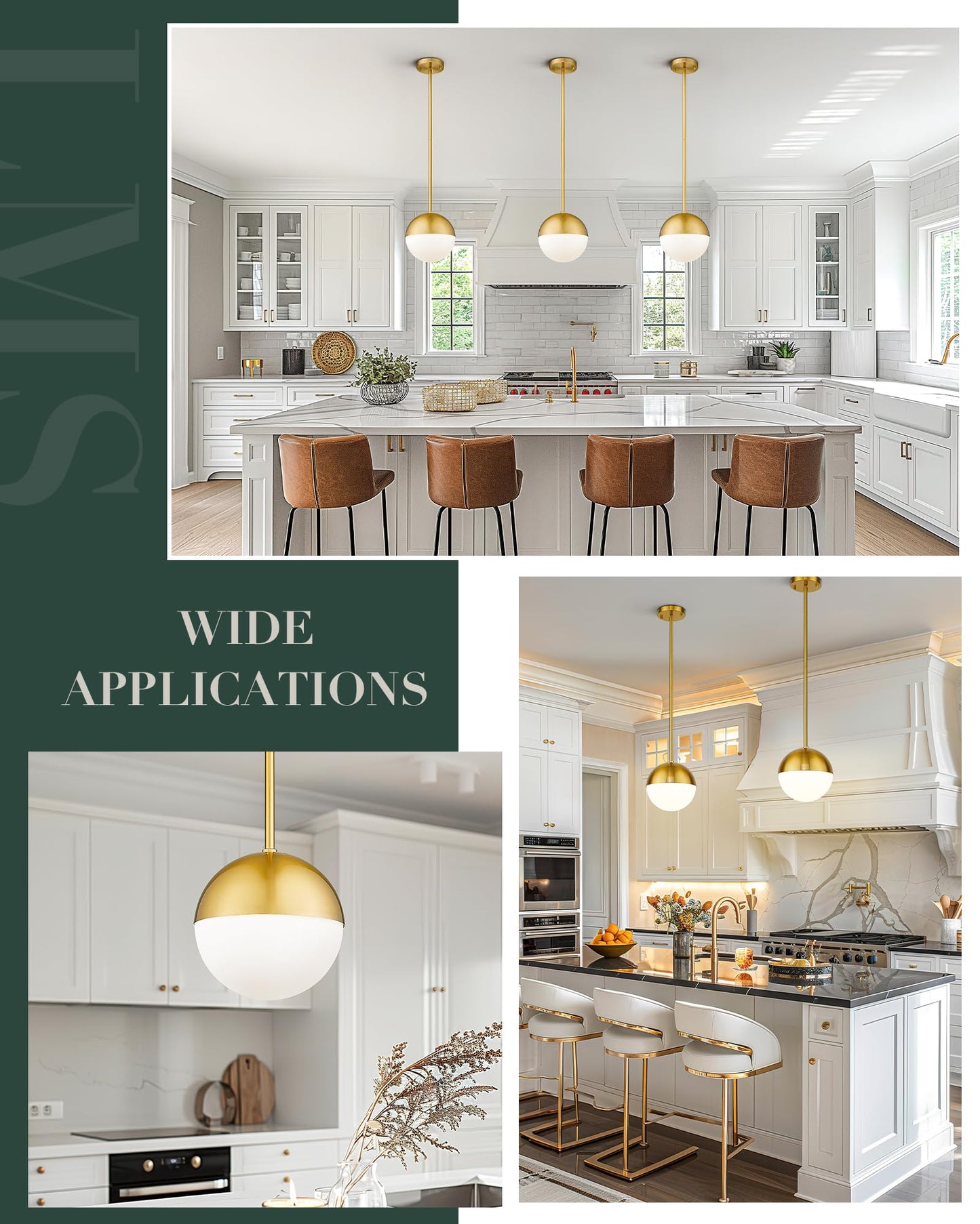 Lms 2-Pack Brushed Gold Pendant Lights  Modern Pendant Light With Milky Globe Glass Shade  Adjustable Hanging Lighting Rod For Kitchen Island Dining Room Bedroom  Lms-186Bg2Pk