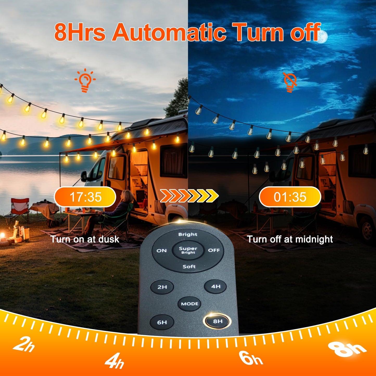 Stright Solar String Lights, 55FT 17 Sockets, Warm White, Remote Control, USB Charging, E12 S14 Bulbs for Outdoor Patio Garden