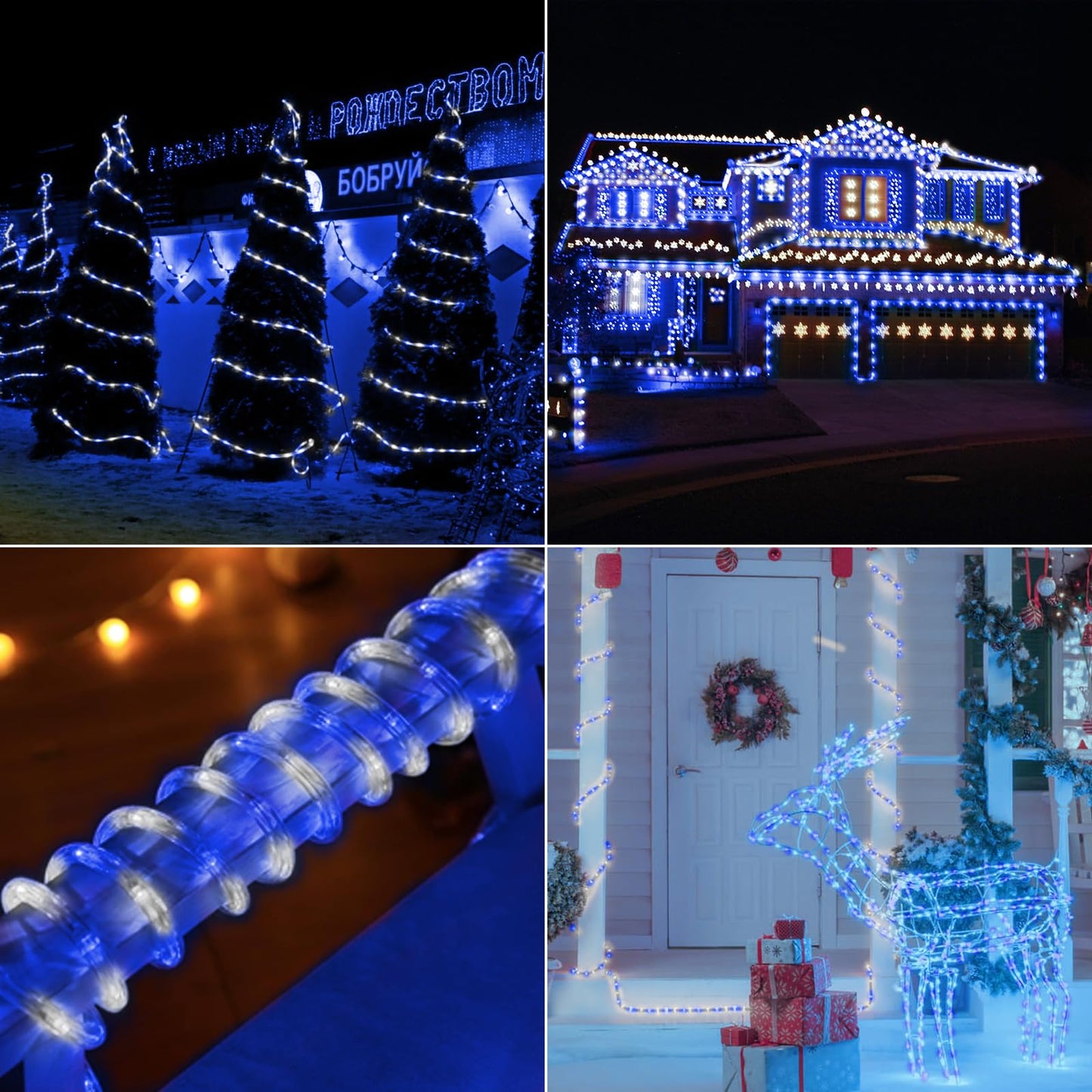 100Ft Led Rope Lights Outdoor  720 Led Connectable And Flexible Tube Lights With 8 Modes  Waterproof Led Rope Lighting For Garden Patio Bedroom Party Pool Indoor Outdoor Christmas Decor (White & Blue)