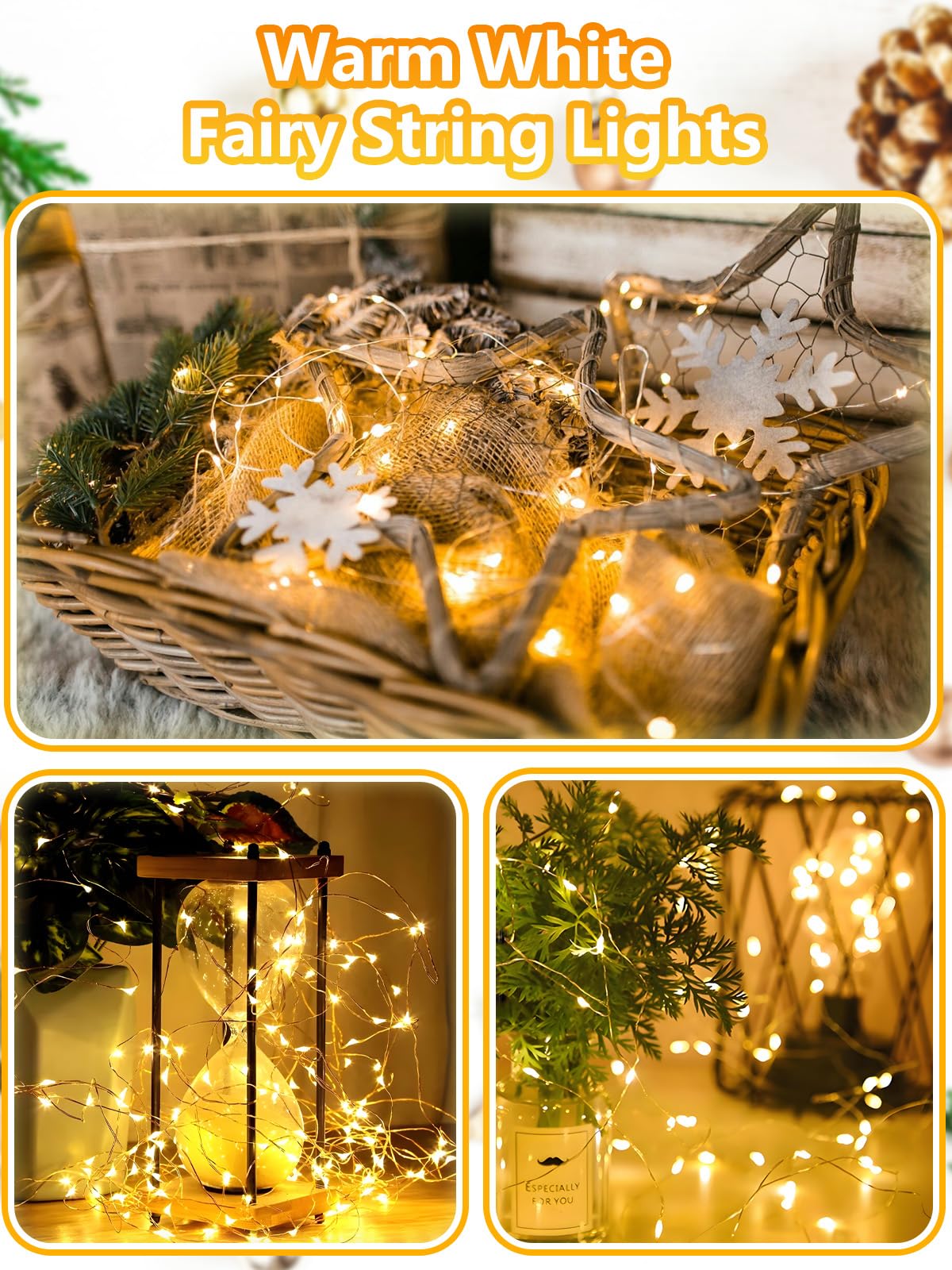 Albelt 6-Pack 33FT LED Fairy Lights, Battery Operated, Remote & Timer, Waterproof, Warm White, Model Sliver100