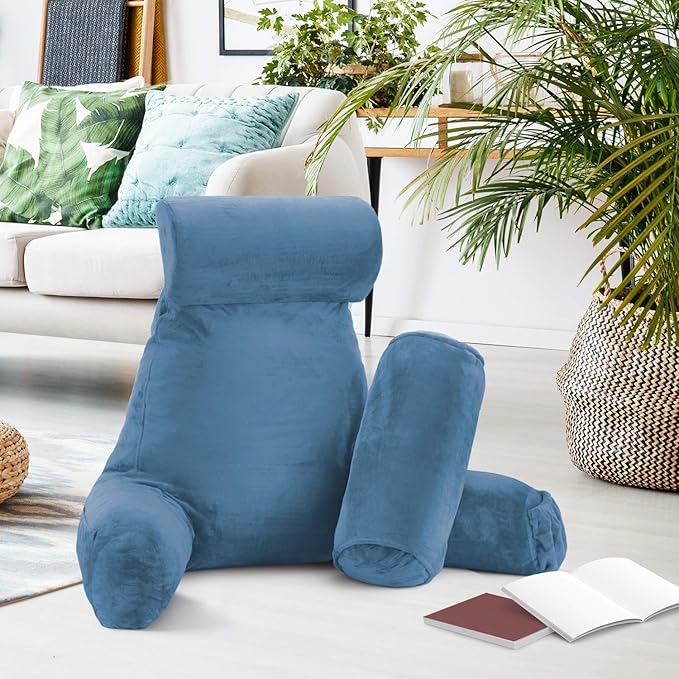 Nestl Reading Pillow Large Bed Pillow, Back Pillow for Sitting in Bed Shredded Memory Foam Chair Pillow, Reading & Bed Rest Pillows Blue Heaven Back Pillow for Bed, Bed Chair Arm Pillow with Pockets