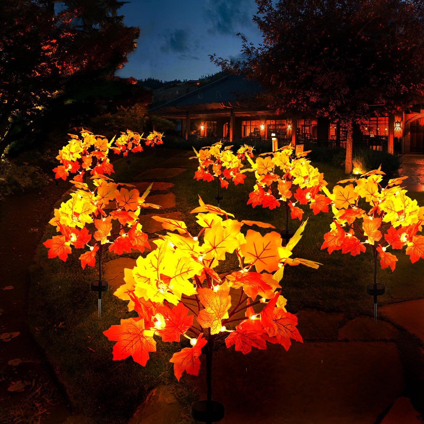 2Pack Fall Solar Lights Outdoor Decorative  Waterproof 40Led Orange Fall Lights With 80 Maple Leaves Path Lights  Solar Lights For Fall Autumn Patio Garden Halloween Thanksgiving Decorations