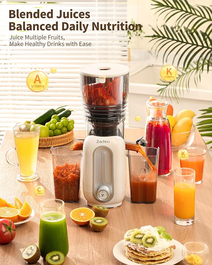 Cold Press Juicer Machines, 5.8" Large Feed Chute Slow Masticating Juice Maker for Whole Vegetable and Fruit, Easy to Clean, 300W High Juice Yield - MP-802M (White)