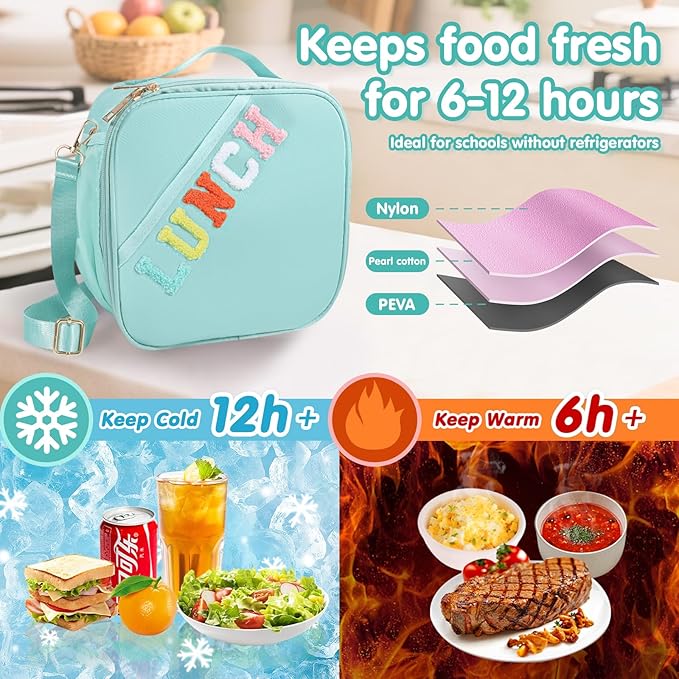Lunch Bag Kids,Insulated Lunch Bag With Adjustable Shoulder Strap,Reusable Lunch Bag for Kids, Girls,Boys, lunch Bag Women,Preppy Lunch Box for School,Travel, Picnic (blue)