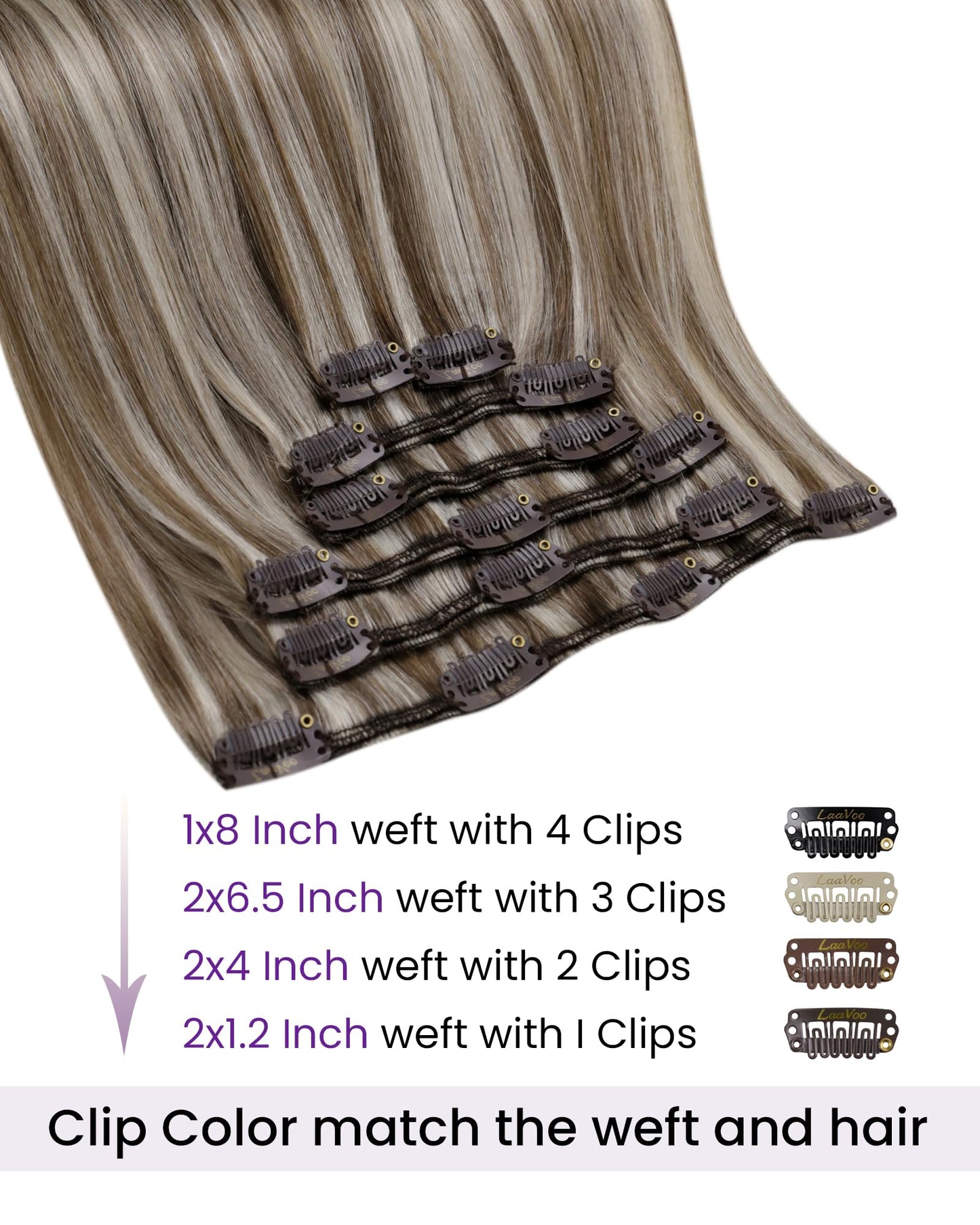 LaaVoo Clip in Extensions Real Human Hair Blonde Highlights Hair Extensions Clip ins Real Human Hair Light Brown Highlighted Pla
