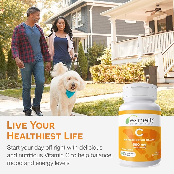 EZ Melts Dissolvable Vitamin C 500 mg, Sugar-Free, 1-Month Supply