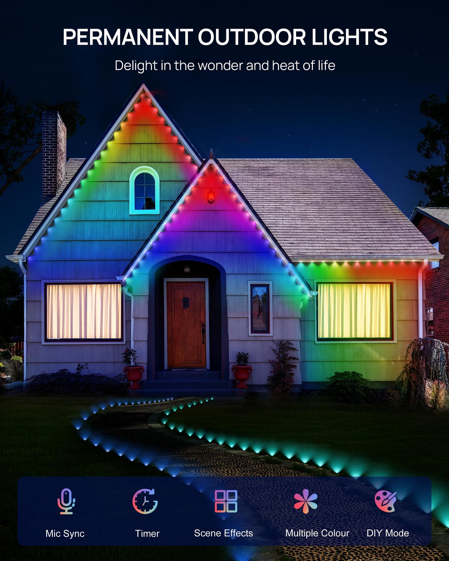 Vcoken Permanent Outdoor Lights  111Ft With Smart 72 Rgb Led Light For House & Outdoor Decor  Diy Scene Mode  Ip65 Waterproof Eaves Lighting With App Control Remote For Christmas And Holiday Decor