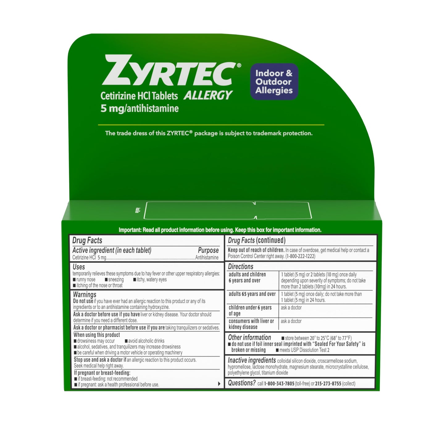 Zyrtec 24 Hour Allergy Relief Tablets, Indoor & Outdoor Allergy Medicine for Adults with 5 mg Cetirizine Hydrochloride, Relief of Runny Nose, Sneezing, Itchy Eyes, Plus Dust, Mold & Pet Dander, 35 ct