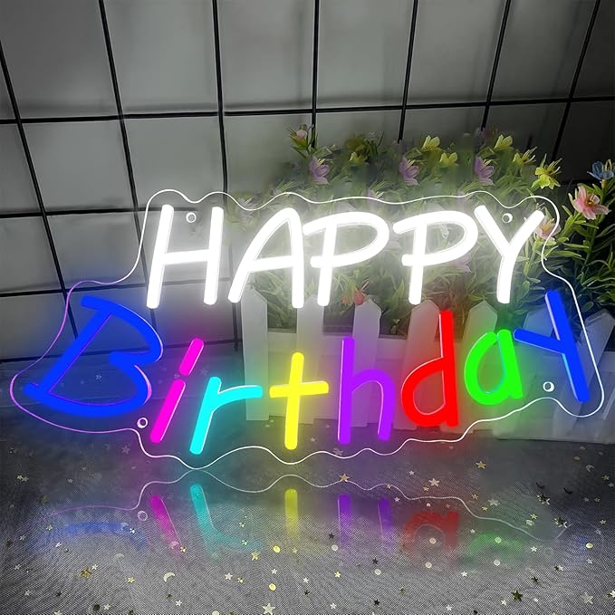 Happy Birthday Light Up Sign,Birthday Partys Decor Dimmable LED Happy Birthday Neon Sign,Neon Lights for Wall Decor Happy ...