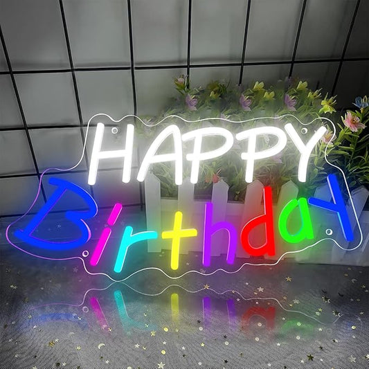 Happy Birthday Light Up Sign,Birthday Partys Decor Dimmable LED Happy Birthday Neon Sign,Neon Lights for Wall Decor Happy ...