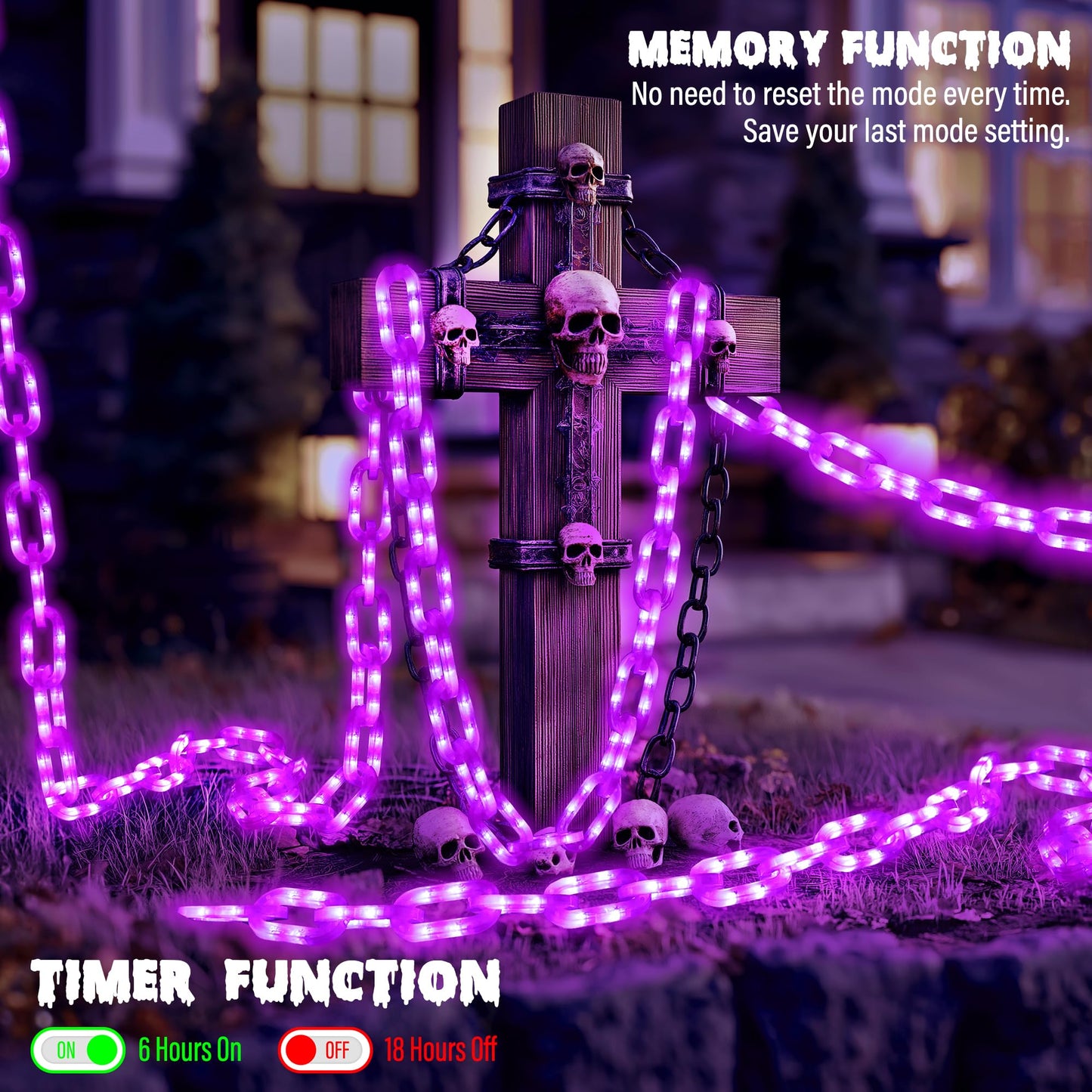 Joomer Battery Operated Halloween Lights Outdoor  9.5 Ft 160 Led Waterproof Halloween Decorative Plastic Chain String Lights  8 Lighting Modes And Timer Function  Suitable For Outdoor Indoor (Purple)