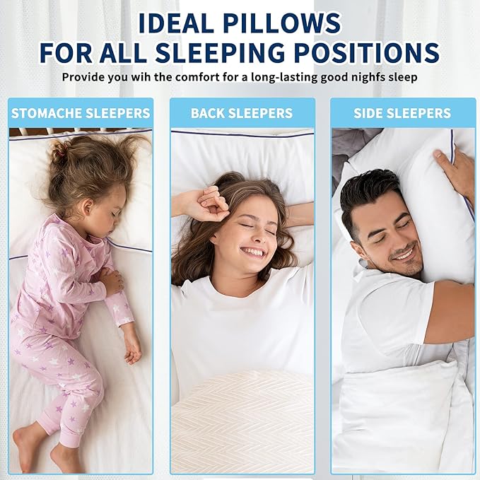 Hotel Quality Cooling Standard Size Bed Pillows Set of 4 - Soft, Firm, and Supportive Down Alternative Pillows for Back, Stomach, and Side Sleepers