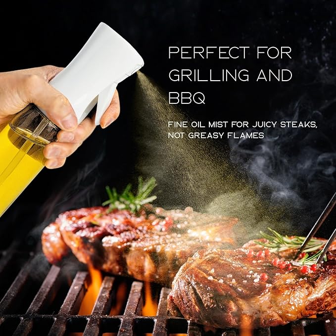 BOKKY Olive Oil Sprayer for Cooking 2 in 1, 220ml Glass Olive Oil Spray Bottle with Continuous Fine Mist, Food Grade Oil Sprayer for Air Fryer, Salad, BBQ, Baking, Frying (Black 2 Pack)
