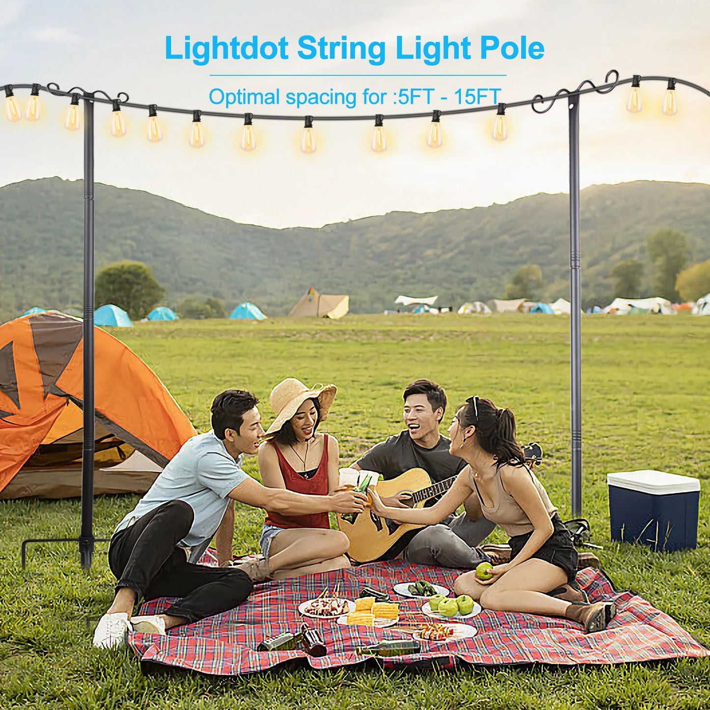 Lightdot Outdoor String Light Poles, 9FT Metal Patio Stand, 3Pack, Black, Model LSTM-G40-H