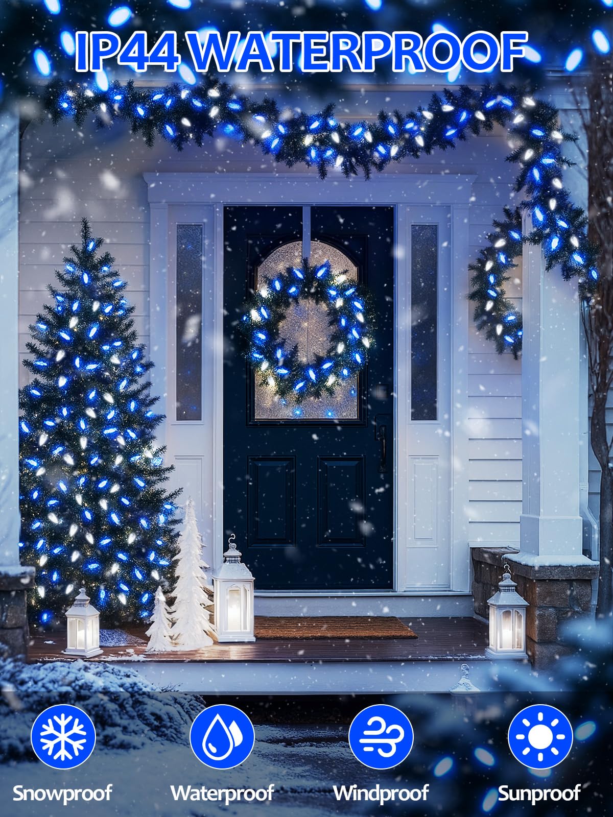 Upgraded 250 Led C6 Connectable Christmas String Lights Blue And White  82Ft Waterproof Christmas Twinkle Light Outdoor  Plug In Fairy Light Indoor With 13 Modes & Timer For Christmas Tree Decorations