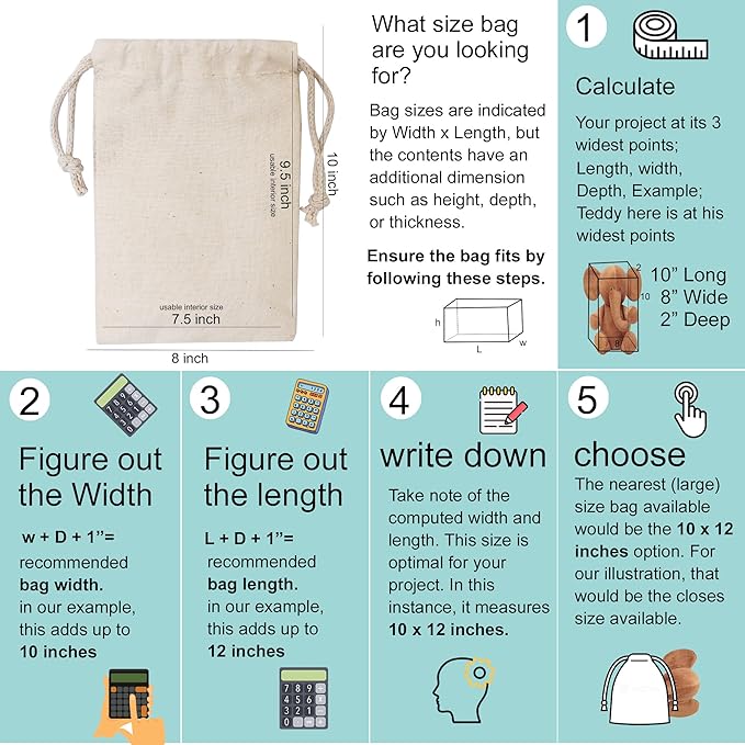 Cotton Muslin Bags, 100% Organic Cotton with Double Drawstring. Premium Quality Reusable Eco-Friendly Natural Muslin Bags. (10, 5 x 8 Inches)