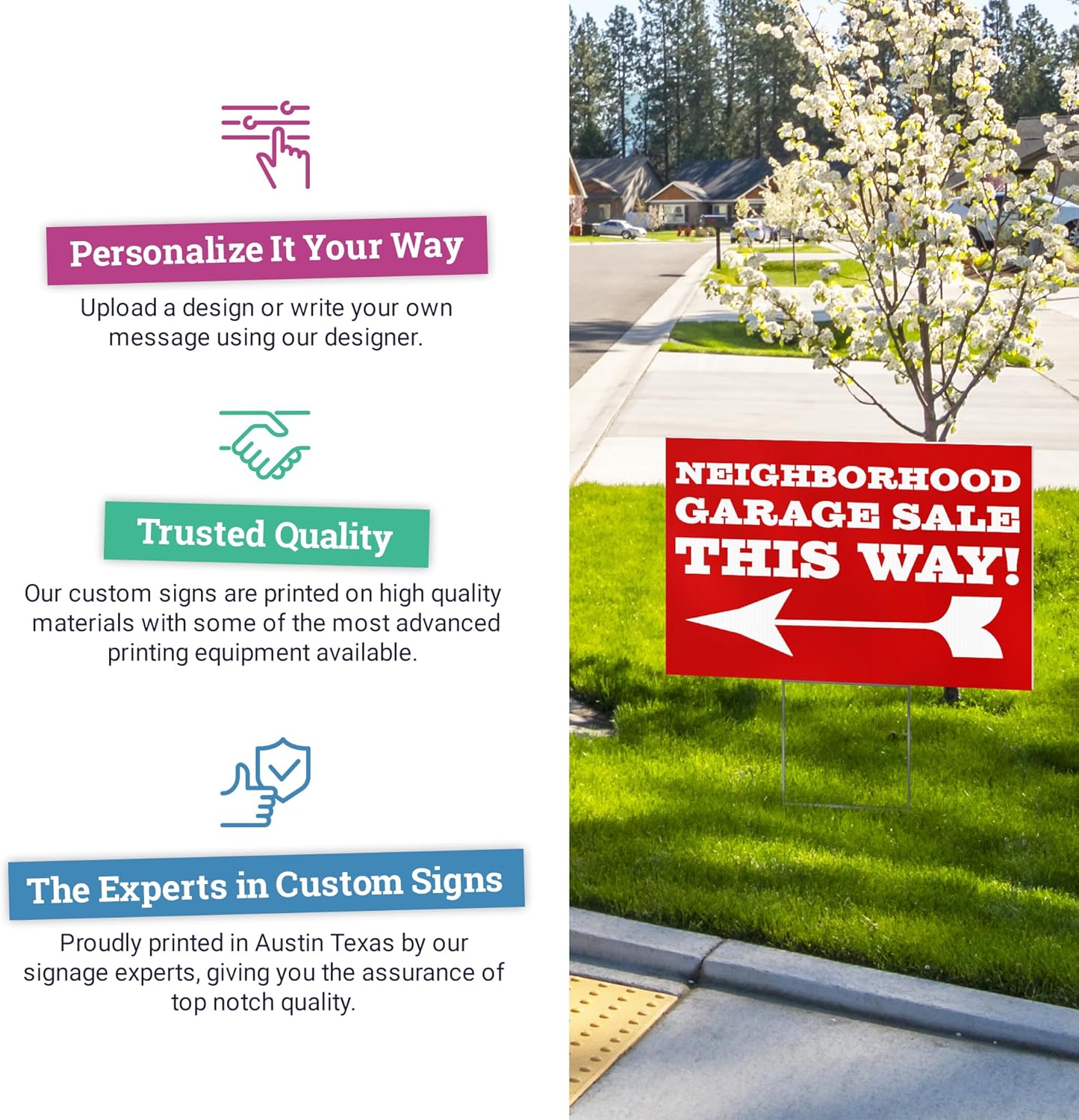 20 pack 12x18" Double Sided Customizable Outdoor Yard Sign made from Corrugated Plastic with Metal "H" Stake, Easy to Design, Sign for Business, Garage or Yard Sale, Home, Office, (12" x 18" - Qty 20)