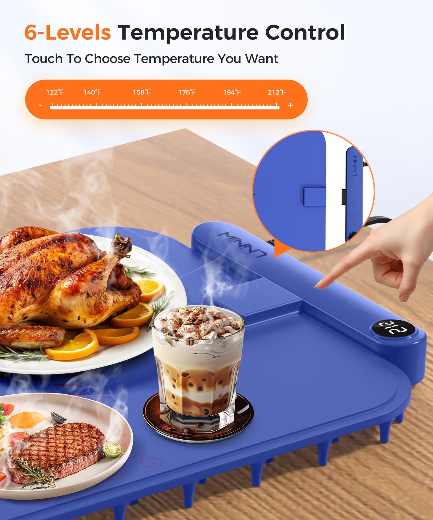 LNNIW Waterproof Food Warming Mat, Color-Changing Electric Heating Tray with 6-Level Temperature Control, 1-6h Timers, Dishwasher-Friendly Food Warmer Mat for Parties, Buffets, and Kitchen Use.