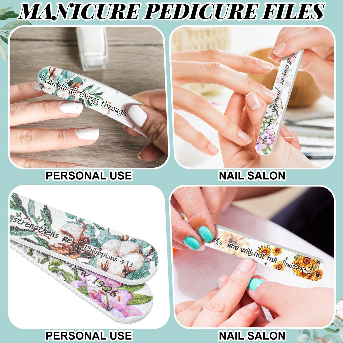 Lanties 50 Pack Christian Gifts for Women Bulk Bible Verse Scripture Nail Files Floral Emery Boards Christian Religious Party Gi