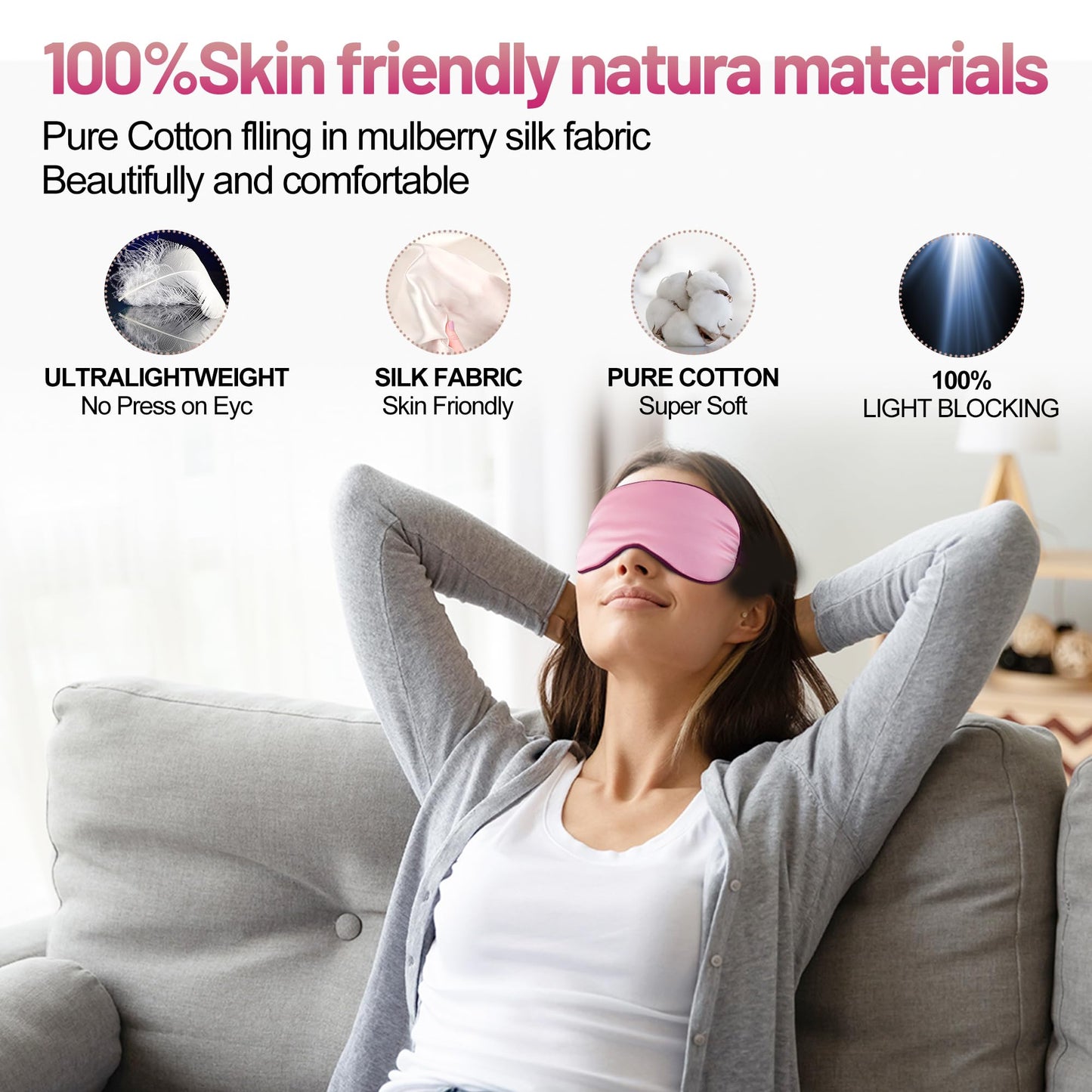 Sleep Mask, Silk Eye Mask for Sleeping with Adjustable Strap, Blindfold Eyeshade for Men & Women, Comfortable & Soft Eye Cover Eyeshade for Night Sleep (Rose Pink)