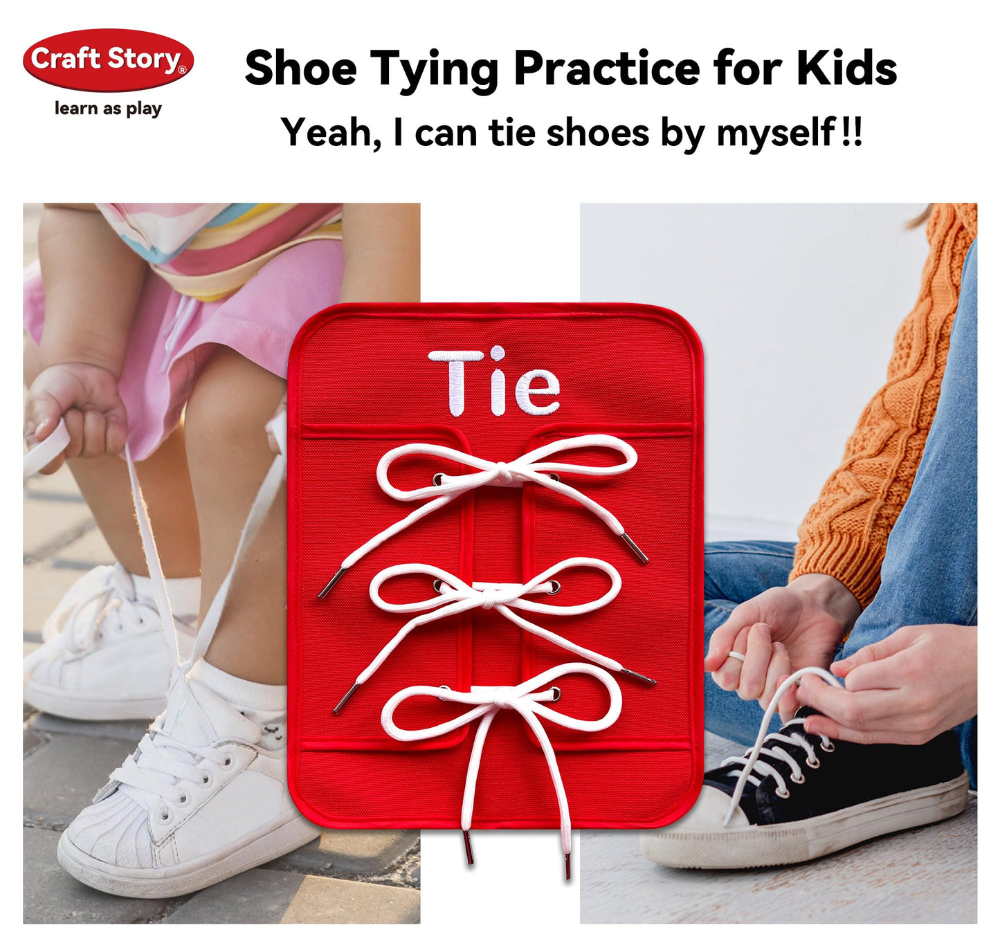 Craftstory Toddlers Montessori Toys Busy-Board for 3 4 5 Year Boy Girl Gifts Sensory Basic-Life-Kills Shoe-Tying Practice for Kids, Buckle Zip Lacing Travel Toy Birthday Gift