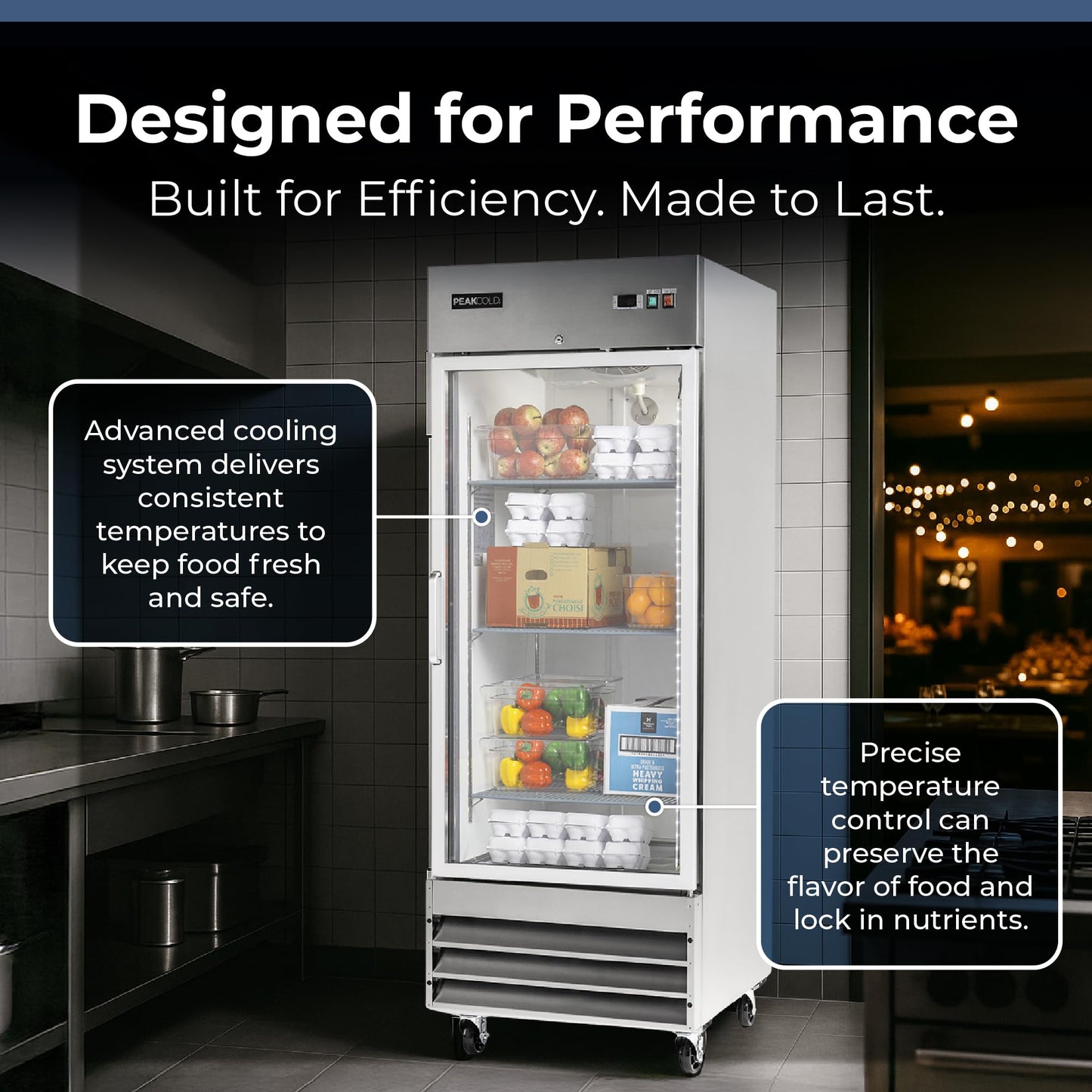PEAKCOLD Single Glass Door Commercial Refrigerator - 23 Cubic Ft, 29" Wide Stainless Steel Reach-In Commercial Refrigerator with White Internal Lighting - Freestanding Industrial Fridge