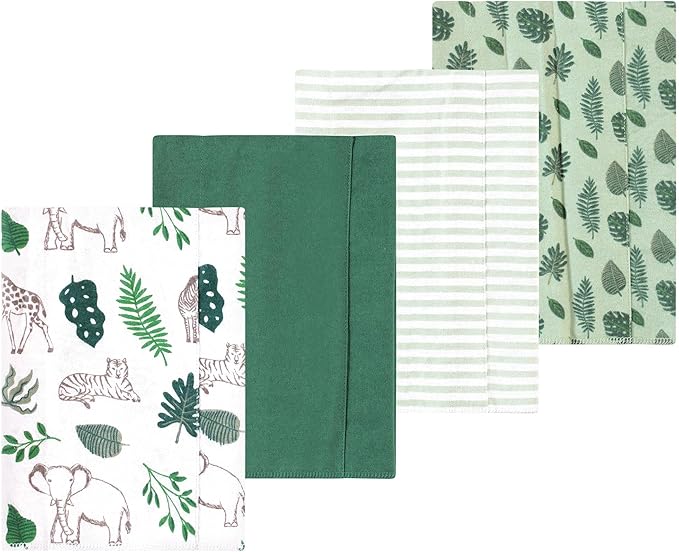 Luvable Friends Hudson Baby Flannel Burp Cloths 4pk, Jungle Green