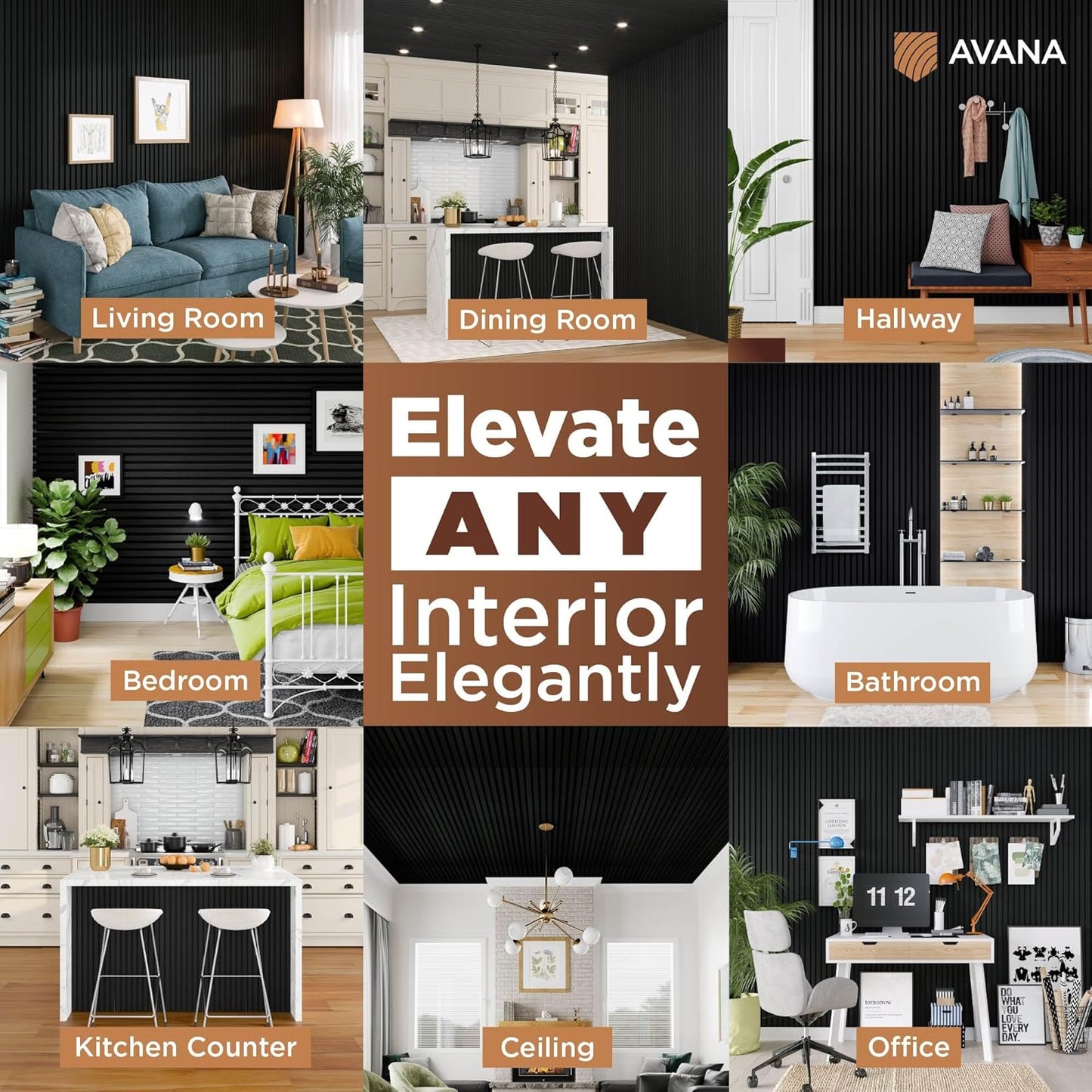 Avana Modern Acoustic Wood Wall Panels – 94.4 x 12.6 Inch Black Oak Acoustic Panels 1 PC – Wall Panels For Interior Wall Decor For Homes, Offices, Studios – Sturdy & Durable Wood Panels For Wall