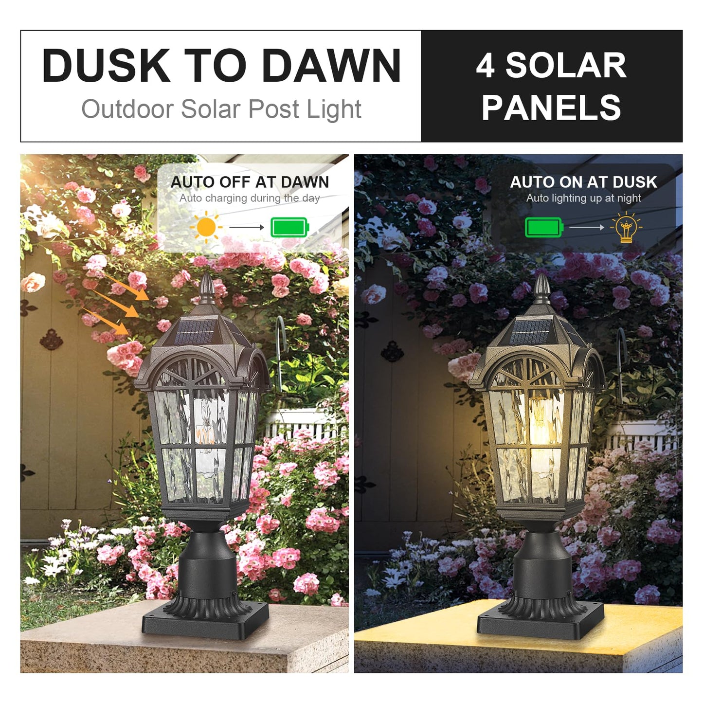Starcurin Solar Post Lights with Remote Control, Aluminum Pillar Lantern, Weatherproof, Dusk to Dawn, 9Y3P Model